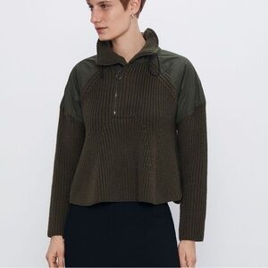ZARA Olive Green Cowl Neck Sweater Great details